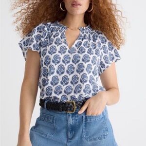 J. Crew Blue and White Floral Blouse